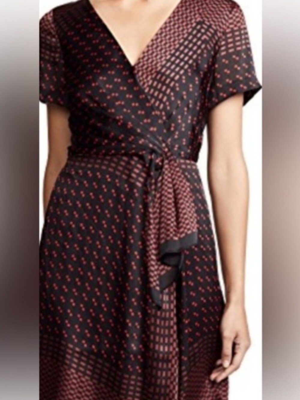 Club Monaco Black Midi Wrap Dress with Red Print